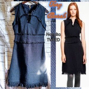 Tory Burch natalia sleeveless dark Blue tweed dress
